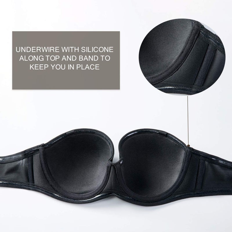 DELIMIRA Women's Underwire Contour Multiway Full Coverage Strapless Bra Plus Size Black 38C - Image 5